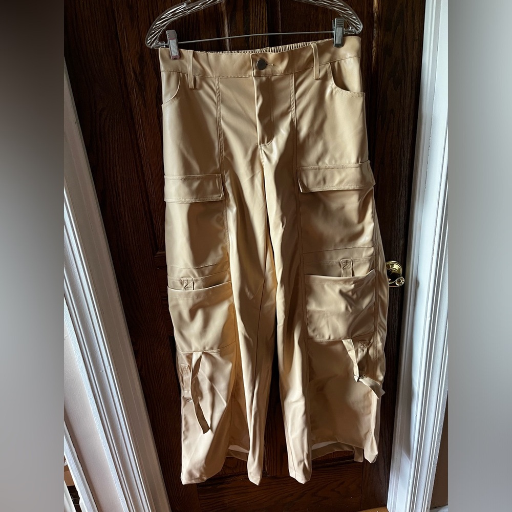 NWT fashion nova faux leather flare cargo pants